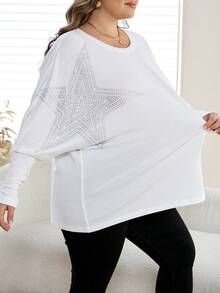 SHEIN CURVE+ Curve 尺码 US22 音乐节、海滨度假、波西米亚风印花黑色T恤、性感黑色T恤、万圣节 - 白色 - 查看 5