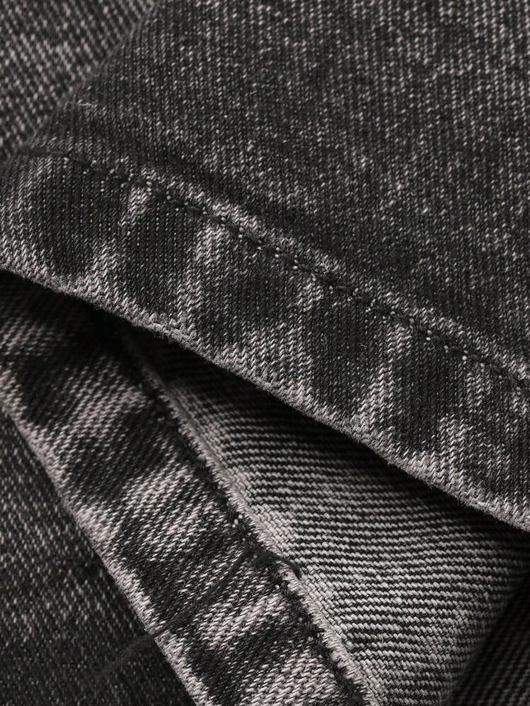 Men's Washed Distressed Dark Grey Long Denim Jeans, Suitable For Spring & Autumn