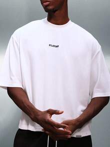 PLAYBOY X SUMWON Men Crop Fit Short Sleeve Crew Neck T Shirt With Small Chest Text Print Casual Streetwear Urban Style Relaxed Daily Wear - White - View 3