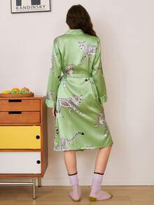 Leopard Print Satin Women Robe - Multicolor - View 2
