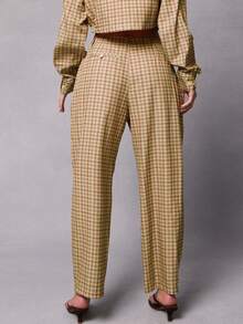 Hauture 时尚复古格子口袋装饰直筒裤 - 黃色 - 查看 4
