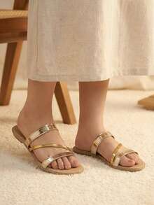 Sandalia plana en dorado, dorado rosado y plateado - Dorado - Ver 2