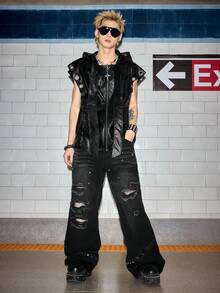 ROMWE MEN Goth Men's PU Leather Hooded Zipper Jacket With Eyelets, Fashionable And Versatile For Daily Wear - Black - View 12