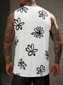 Manfinity RSRT Men's Round Neck Casual Loose Breathable Printed Tank Top, Summer - Apricot - View 2