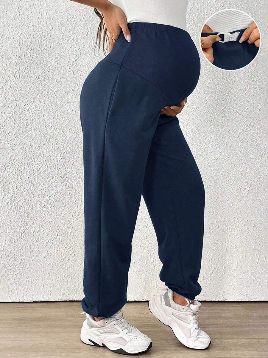SHEIN Quần bầu màu trơn, cạp chun điều chỉnh được, kiểu dáng thoải mái, đa năng, thích hợp mặc hàng ngày. - Xanh đậm - Xem 1