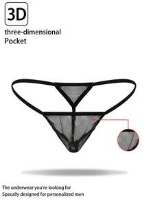 DrisQ 1件男士性感黑色半透明网纱露背丁字裤 - 黑色 - 查看 1