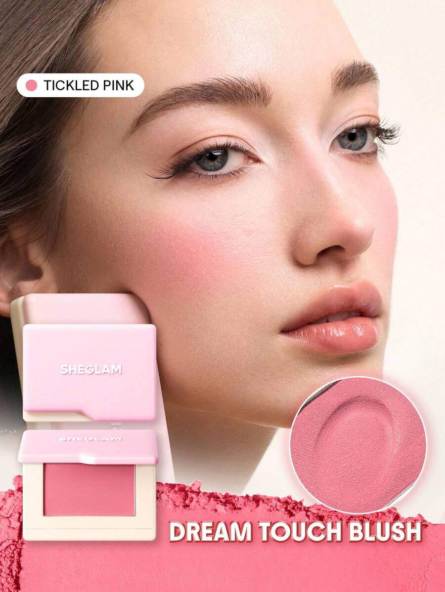 SHEGLAM Dream Touch Blush-Tickled Pink Powder Blush Brand Beauty Makeup Face Paint Cosmetic For Women Girls Perfect For Winter Spring Ideal For Y2K Fancy Fashion Suitable For Birthday Valentine'S Day Gift Rave Party Ready Best Color - 016 Tickled Pink - View 1