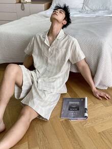 DAZY Men's Solid Color White Textured Fabric Short Sleeve Top And Pants Pajama Set, Spring/Summer - White - View 6