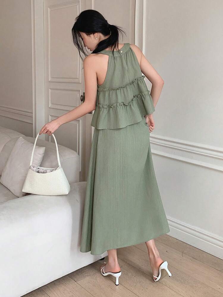 Women's Elegant Frill Trim Camisole And Skirt 2 Pieces Set, Summer,Wedding Guest Dress Women