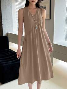 EMERY ROSE Đầm hai dây đơn giản, màu trơn, phong cách thường ngày dành cho nữ. - Lạc đà - Xem 3