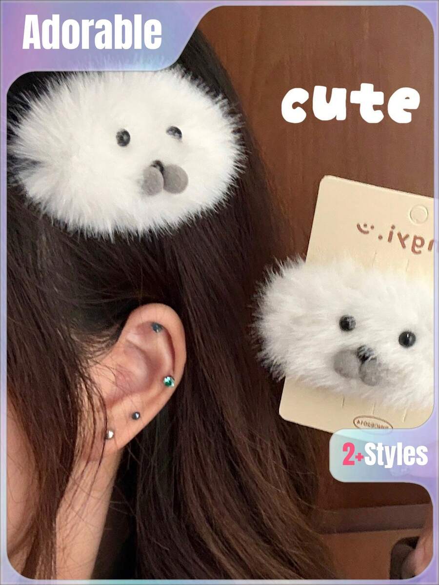 1Pc 2026 New Cute Plush Seal Hair Clips - Versatile Kawaii Animal Barrettes For Autumn Winter, Perfect For Bangs & Side Flyaways - Multicolor - View 1