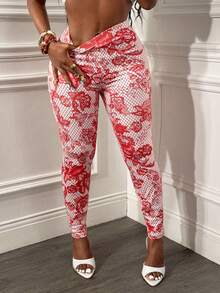 Glyssa Women's Lace Print Leggings, Flattering Fit For Music Festivals And Vacations - Burgundy - View 4