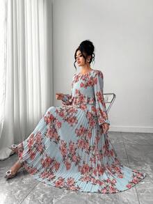 Elenzga 大码褶皱长袖休闲A字连衣裙，春夏百搭 - 彩色 - 查看 9