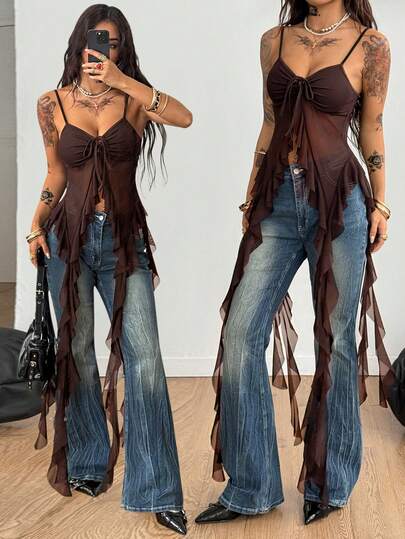 Coolane Women's Summer Festival Music Festival Vintage Y2K Leopard Lace Stretchy Color-Blocked Black Tank Tops