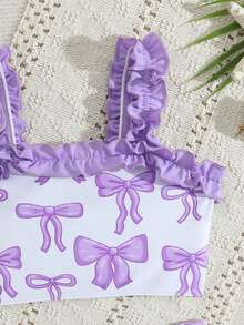 Girls Pink Butterfly Ruffle Swimsuit Set, Summer Beach - Pink - View 5