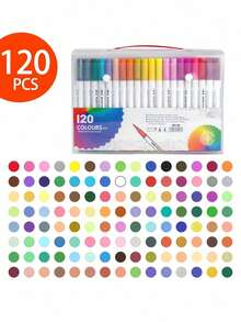 SHEIN Bộ bút dạ hai đầu 120/100/80/60/48/36/24/12 chiếc, Bộ bút dạ đầu mềm có thể giặt được, Nhiều mẫu mã để lựa chọn, Giấy vẽ không thấm nước, Bộ sưu tập nghệ thuật, Bút vẽ Graffiti, Bộ bút dạ màu nước, Bút màu dung lượng lớn chống nước, Quà tặng hoàn hảo, Bút dạ - Nhiều màu - Xem 24
