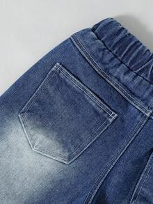 SHEIN Casuvi Kids Young Boy's Casual Fashion Street Style Loose Fit Wide Leg Jeans, Versatile For Daily Wear - Blue - View 4