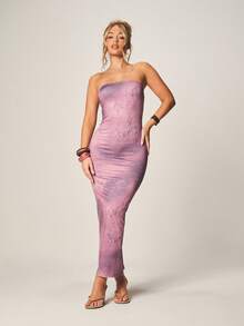 MISSGUIDED Strapless Mauve Snake Print Bodycon Maxi Dress With Ruching Detail For Evening Party Occasions - Multicolor - View 3
