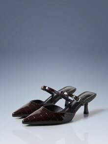 CUCCOO GRLICON Women's Black Fashion Pointed Toe Block Heel Pumps - Coffee Brown - View 5