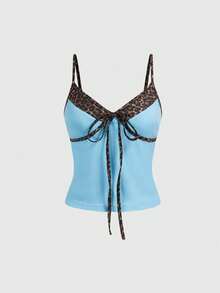 ROMWE J-Fashion Spring/Summer Y2K Harajuku Sexy Leopard Print Low-Cut Camisole For Women - Teal Blue - View 1