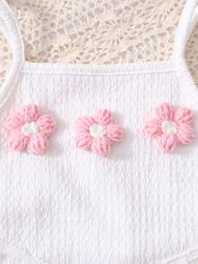 SHEIN Genkimix Kids 2件套女童夏季创意3D刺绣装饰吊带背心（荷叶边下摆）和休闲裤套装 - 粉色 - 查看 6