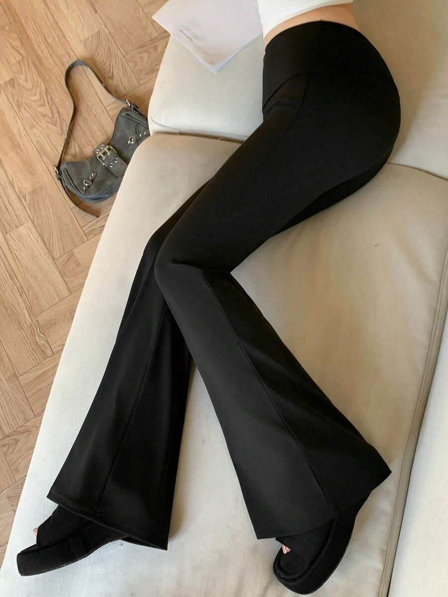 DAZY 女士优雅修身喇叭裤，适合春季、夏季和情人节穿着 - 黑色 - 查看 1