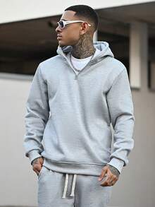 Devon Thys 2pcs Men's Autumn/Winter Casual Sports Hooded Tracksuit Set, Cozy Outfits - Light Grey - View 4