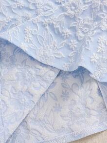 SHEIN 1pc Baby Girls Peter Pan Collar Jacquard Sleeveless Ruffled Casual Elegant Princess Dress, Suitable For Summer Outings, Travel, Birthday Party, Photography And Other Occasions - Blue - View 4