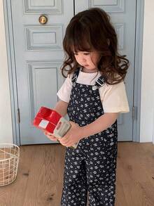 DAZY Infant/Toddler Girls' Floral All-Over Print Casual Bib Overalls Jeans - Blue - View 2