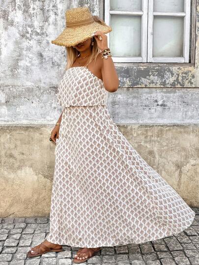 Breezaya Plus Size Women Allover Print Casual Date Vacation Sleeveless 2 In 1 Dress Summer Dress Boho Dress Vacation Dress Printed Maxi Dress Strappy Maxi Dress