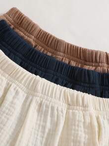 SHEIN Vintaside Kids 3入組男嬰休閒短褲 素色皺褶紋理 寬鬆版型 柔軟透氣 多入裝 夏季海灘校園穿搭褲 - 彩色 - 查看 8