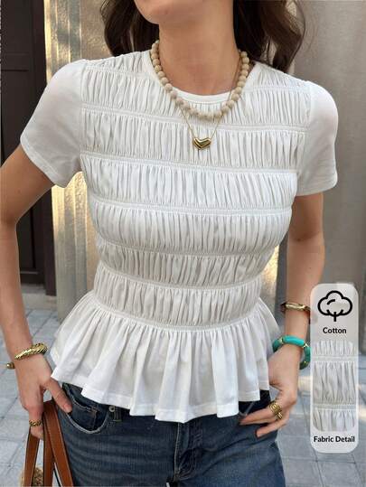 Solivie Camiseta casual de mujer con manga corta y bajo con volantes, para verano