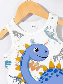 SHEIN Playful Pals 男婴休闲套装（2件套），可爱恐龙印花背心搭配蓝色短裤，适合夏季户外穿着 - 彩色 - 查看 4