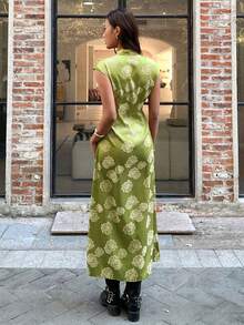 EastFlair New Chinese Style Green Jacquard Long Dress - Green - View 6