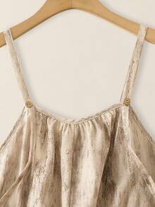 Franclia Women's Casual Linen-Like Tie-Dye Print Spaghetti Strap Loose Jumpsuit - Khaki - View 3