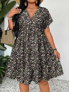 SHEIN LUNE Đầm nữ cỡ lớn cổ chữ V họa tiết hoa, kiểu dáng thường ngày, phong cách vintage, thích hợp cho hẹn hò, du lịch, mùa hè. - Nhiều màu - Xem 4