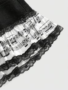 ROMWE J-Fashion Y2K Vintage Polka Dot Rivet Low Waist Musical Note Print Women Denim Mini Skirt - Grey - View 3