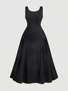 SHEIN MOD Đầm midi dáng chữ A hở lưng thắt nơ màu đen dành cho nữ cỡ lớn, thích hợp cho đám cưới, hẹn hò, ngày Valentine. - Đen và trắng - Xem 4