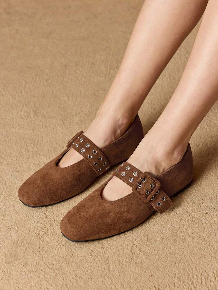 WOMEN GROMMET EYELET BUCKLE STRAP FLATS VALENTINE'S DAY