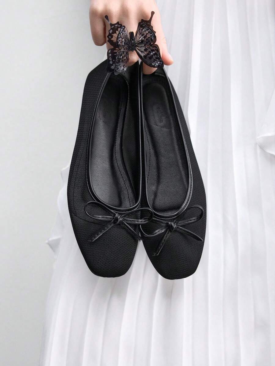 CUCCOO BIZCHIC Sepatu Loafer Datar Minimalis Kasual Serbaguna Wanita dengan Dekorasi Pita untuk Natal dan Musim Semi. - Jala hitam malam yang tenang - View 1