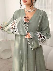 Al Najma 女士刺绣宽松休闲阿拉伯连衣裙 - 綠色 - 查看 1