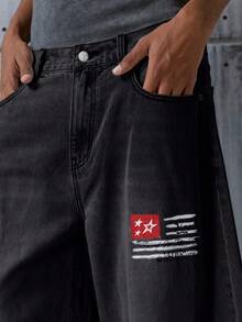 NEON BLANC 男士街头时尚印花口袋弯刀牛仔裤 - 灰色 - 查看 6