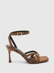 CUCCOO BIZCHIC Women's Simple Fashion Square Toe Stiletto Sandals - Brown - View 2