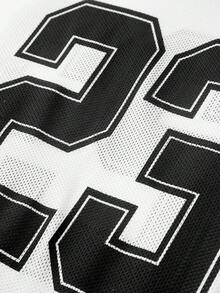 Manfinity Campus Court Men's Casual Fashion Street Sporty Numeric & Letter Print Contrast Stripe Loose Fit Breathable Mesh T-Shirt, Summer - Multicolor - View 5