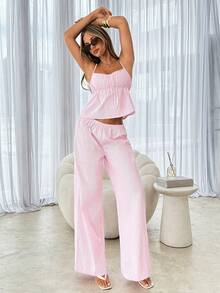 Siren Gaze 1108# Women's Fashion Casual Striped Camisole & Pants 2 Pieces Set - White - View 3
