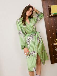 Leopard Print Satin Women Robe - Multicolor - View 4