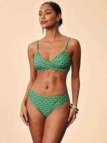 Travachic مجموعة ملابس سباحة للنساء مطبوعة بنمط القاعدة الخضراء - متعدد الألوان - مشاهدة 3