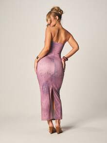 MISSGUIDED Strapless Mauve Snake Print Bodycon Maxi Dress With Ruching Detail For Evening Party Occasions - Multicolor - View 2