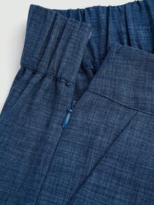 SHEIN Unity Plus Size Women's Elegant Dark Blue,Autumn,Smart Casual,Office Pants,Denim-Effect Linen Fabric,Metal Buckle Decor,High Waisted Pleated Wide Leg Design - Blue - View 5