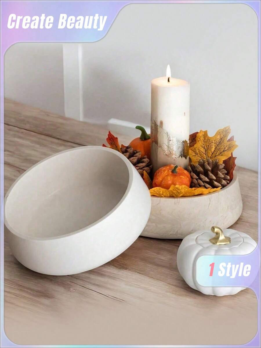 1 件硅胶模具 DIY 圆形首饰盒、石膏花盆、烛台、礼品工艺品 - 白色 - 查看 1